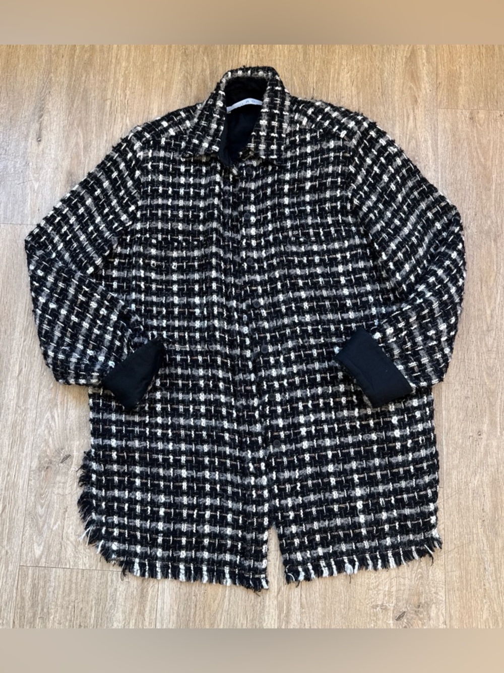IRO Black, White, & Gold Tweed Button Down Shirt Jacket 36